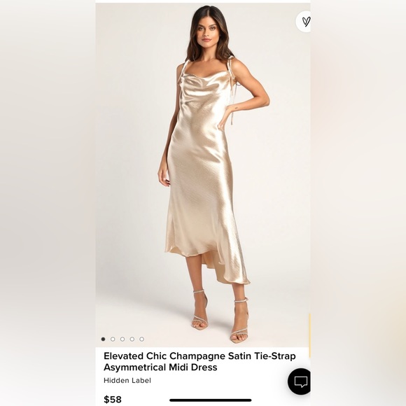 Elevated Chic Champagne Satin Tie-Strap, Asymmetrical Midi Dress Elevated Chic Champagne Satin Tie-Strap, Asymmetrical Midi Dress